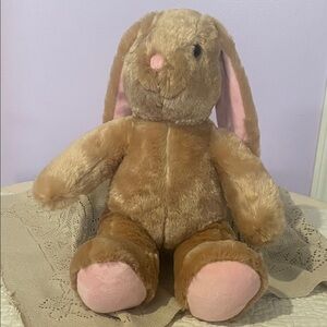 Plush Brown Bunny Stuffed Animal with Pink Accents - build a bear like new